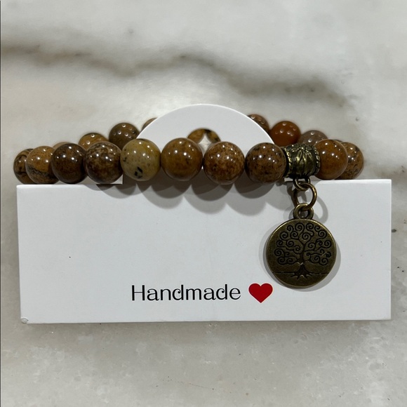 Tree of Life Brown Picture Jasper Beaded Bracelet - Picture 2 of 4